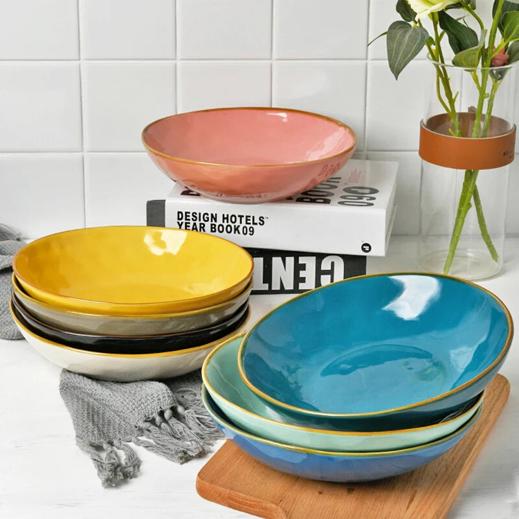 Factory Produces Creative Ceramics Deep Soup Dish Fruit Plates Nordic Personality Solid Color Western Tableware