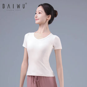 Baiwu Dance Ballet Short Sleeves Yoga Crop Top for Training Dancewear Women's Fitness Yoga Top Gym Clothes 123111028