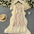 LW0586 Senior Sense Square Collar Long Sleeve Lace Dress Female Spring Slimming Temperament Banquet Evening Dress