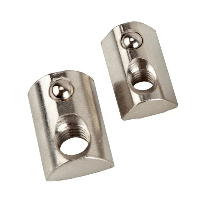 Self-Aligning Spring Ball T-Slot Nut for 10 Slot 45 Series Aluminum Extrusions Post Carbon Steel Galvanized Nickel Plated