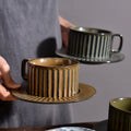 Retro Stoneware Mug Reactive Glaze Mug Tea Set Ceramic Coffee Cup with Saucer Plate Set