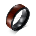 POYA Classic 8mm Black Titanium Ring Koa Wood Inlay for Men's Ring Wedding Anniversary Party or Gift
