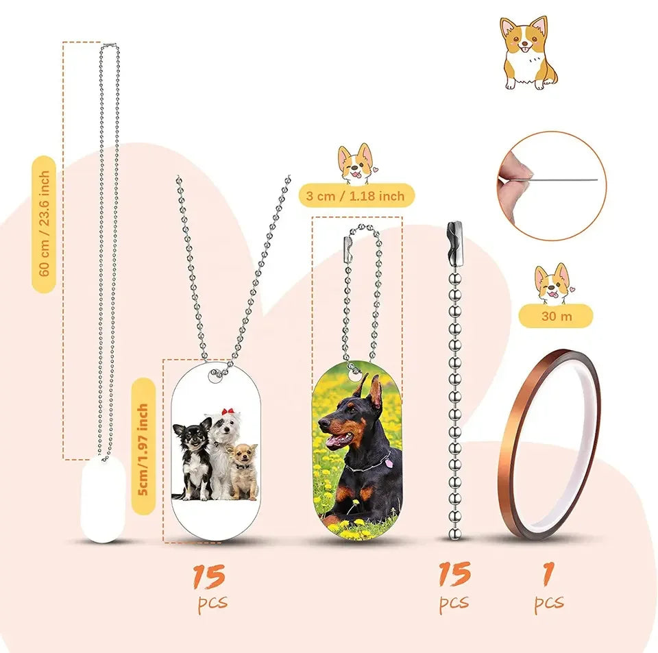 15Pcs/Lot Metal Double Sides Sublimation Blank Custom Dog Tags Aluminum Pet Pendant Dog Tags