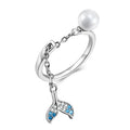 Authentic 925 Sterling Silver Rings Mermaid Tail and Pearl Link Chain Adjustable Finger Rings for Women Jewelry Original Design