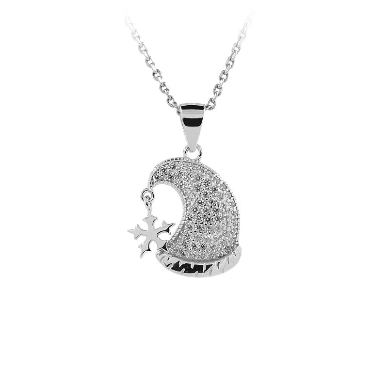 Christmas Hat Pendant with Cubic Zircon Fine 925 Sterling Silver Charms for Children  Necklace Gift