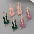 Creative Freshwater Pearl Violin Stud Earrings Colorful Enamel Violin Shaped Dangle Earrings Women