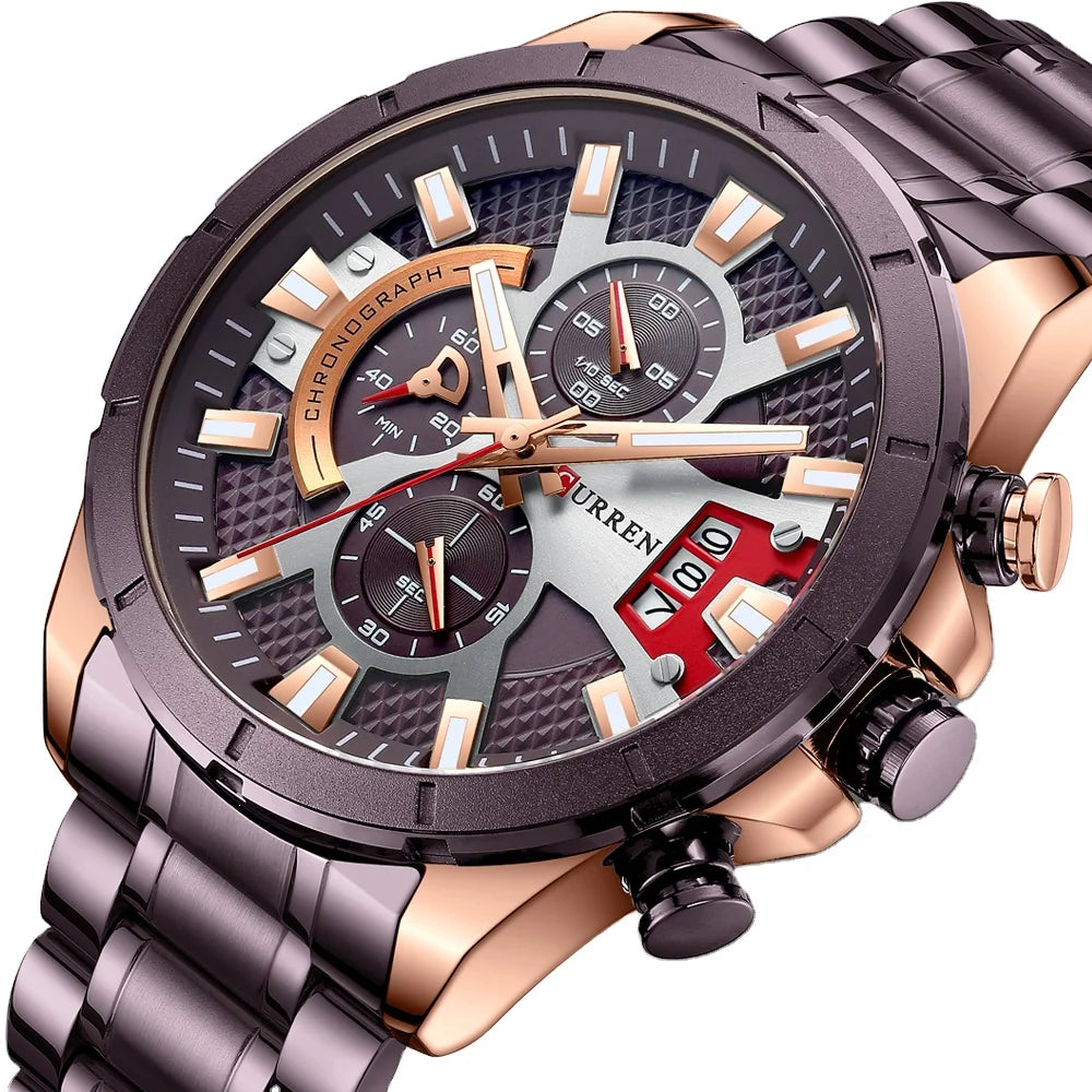 CURREN Quartz Watches 8401 Luxury Customize Logo Wristwatches Men Casual Luminous Watch Stainless Steel Band Chronograph Clock