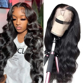 Hot Popular Human Hair Body Wave Lace Front Wig 180% 13*4 Transparent Swiss Lace Frontal Glueless Raw Virgin Hair Wig for Women