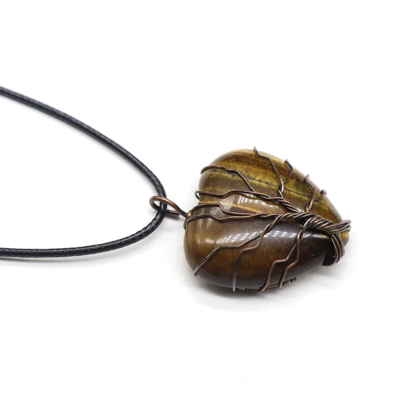 Diy Beautiful Heart Shape Design Gemstone Yellow Tiger Eye Pendant Jewelry