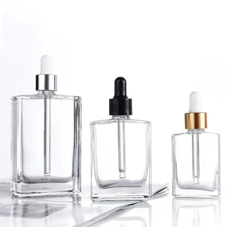 100ml Clear Paint Frosted Black Square Rectangle Glass Dropper Bottles 15ml 30ml 50ml 100ml Flat for Skin Care Cream Mascara