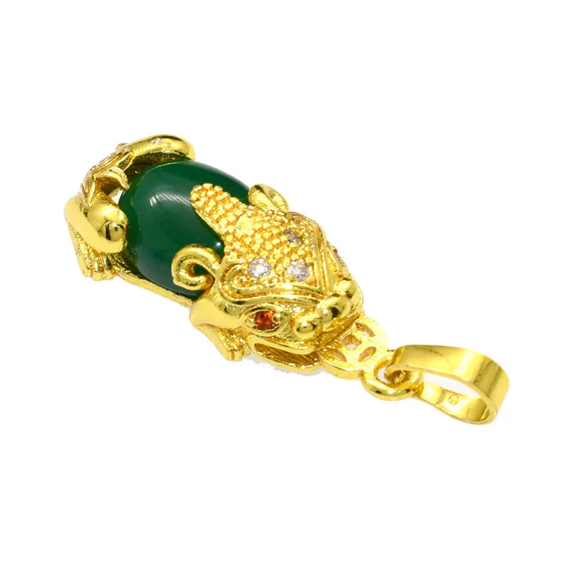 Factory Cheap Price Wholesale Unisex Jewelry Green Agate 24k Gold Plating Chinese Fengshui Pixiu Lucky Pendants