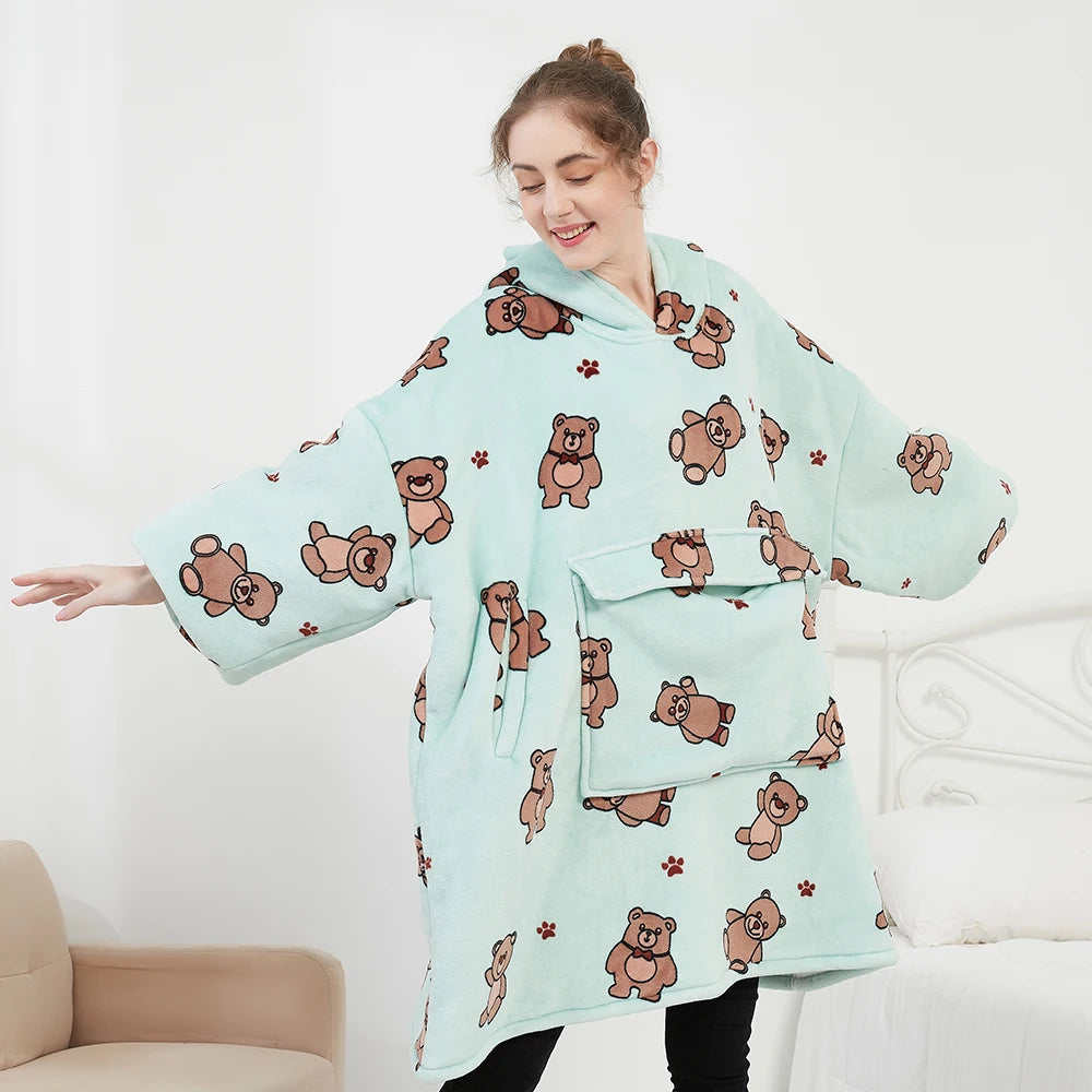 Luxury Large Wearable Blanket New Design Fuzzy Flannel Fleece Giant Hoodie Blanket