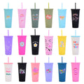New Design Double Wall Layer Plastic Straw Lid Drinking Water Tumbler Cup UV Logo and Acceptable Logo Color Customized