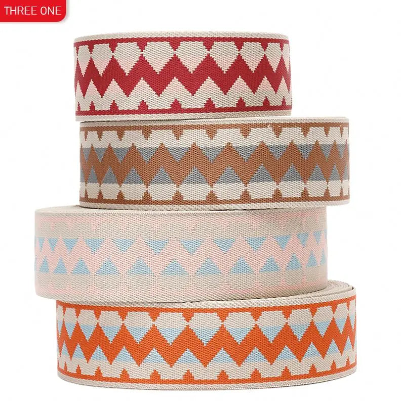 Popular Wave Pattern Polyester Jacquard Ribbon Shoes Hats Suitcases and Bags Retro Webbing Hand-held Webbing Strap