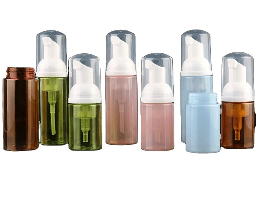 Blue pink Amber Green PET 100ml 150ml 200ml Plastic Cosmetic Foam Pump Bottle   Spray  Bottle  for Cleanser  Mousse