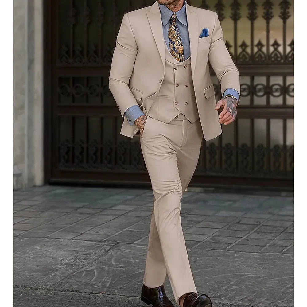 Elegant Men Suits 3 Pieces Jacket Pants Vest Male Clothing Single Breasted Regular Length Wedding Clothing Costume