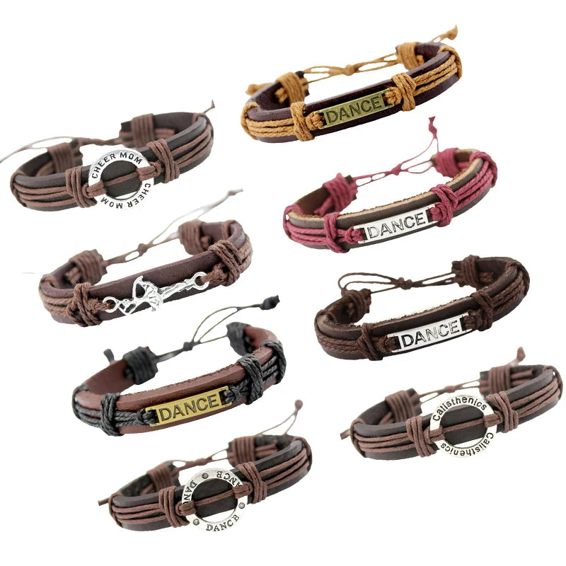 Dance Dancing Dancer Calisthenics Cheering Team Cheer Mom Cheerleader Girl Genuine Leather Bracelet