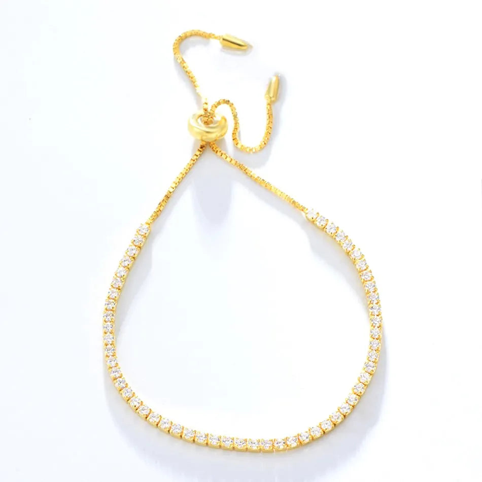 Wholesale 2mm Bolo Adjustable Tennis Bracelet 925 Sterling Silver Gold Plated CZ Diamond Bracelets