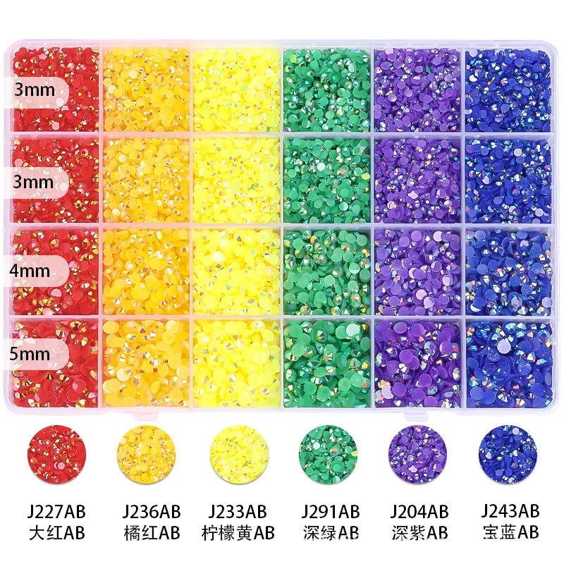 19800pcs/Box Mixed Color Glass & Resin Trendy Glue on Flatback Round Rhinestones 3-5mm 24 Grids MJ008 for DIY Nail Art