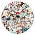 50PCS Cute Happy Tea Time Decals Cafe Art Cartoon Coffee Quotes Sticker
