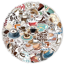 50PCS Cute Happy Tea Time Decals Cafe Art Cartoon Coffee Quotes Sticker