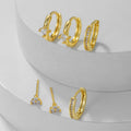 6pcs Sophisticated Square Zircon Earrings S925 Huggie Hoops 18K Gold Ideal for Career Women Jewelry Set