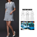 Customizable Vintage Women's Elegant Bodycon Dress Short Knitted Sleeves Mini Size Button Breathable Sweet Bow Mini Dress