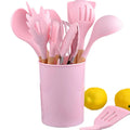 Set of 12 Pieces Household Durable Kitchen Accessories Wooden Kitchen Utensil Cookware Colorful Silicone Cooking Tools Set
