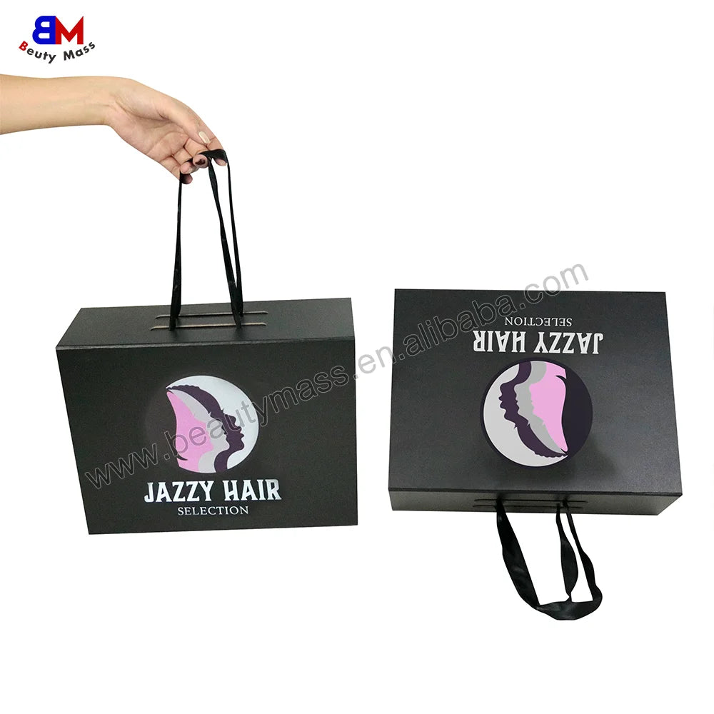 Premium Luxury Custom Logo Magnetic Gift Paper Box With Handle Packaging Box for Hair Bundles Extensions