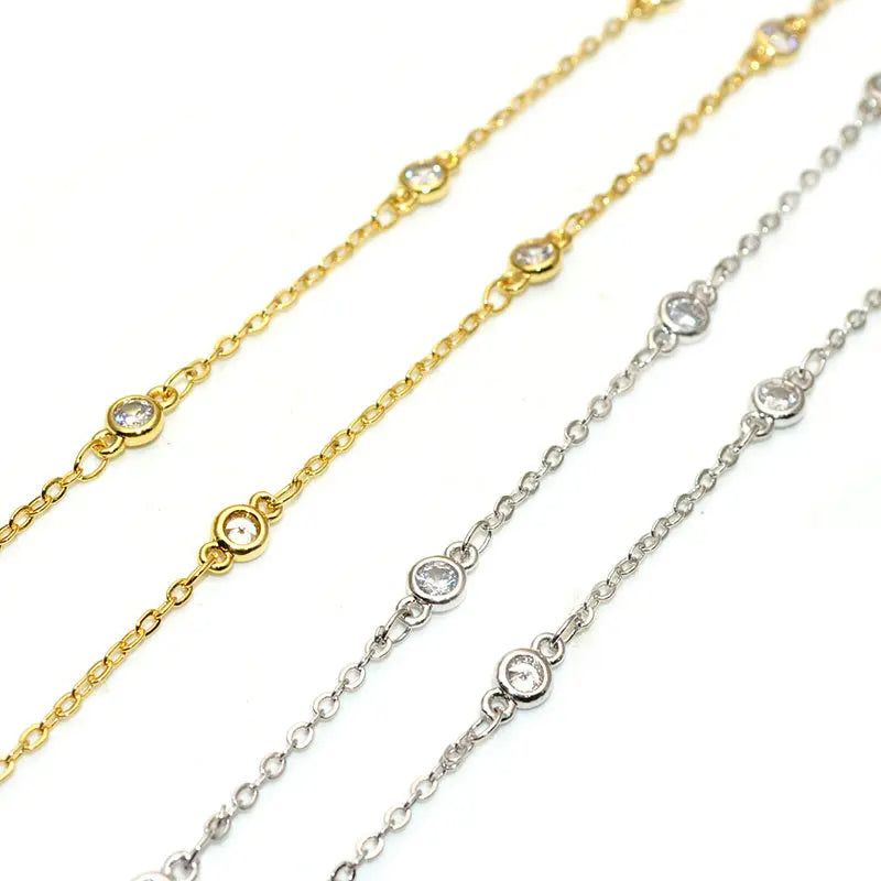 Gold Plating DIY Bracelet Necklace Making Copper Brass CZ Setting Chains