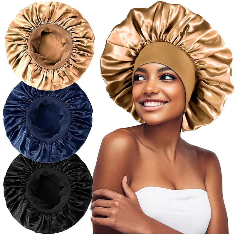 Large Nightcap Elastic Band Bonnet for Sleep Wide Band Hair Cover Bonnet Hair Dryer Bonnet for Curly Hair Braids