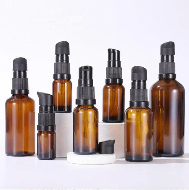 Skin Care Packaging Serum Bottle 20ml 30ml Amber Clear Cylinder Slanted Flat Shoulder Beard Essential Oil Glass Dropper Bottle
