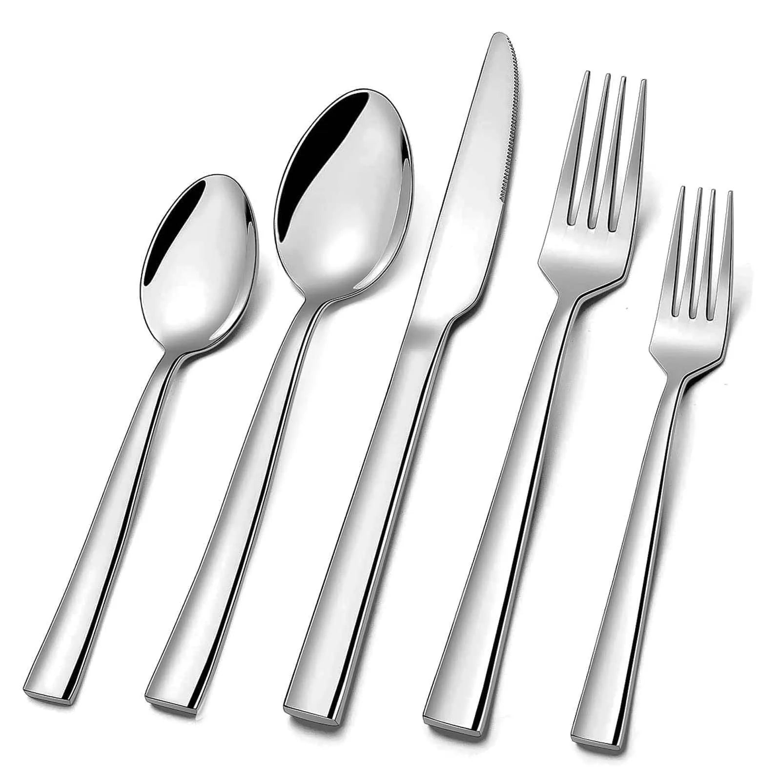 Dishwasher Safe Stainless Steel Flatware Cutlery Set Square Edge Utensils Knife Spoon Fork for Home Restaurant