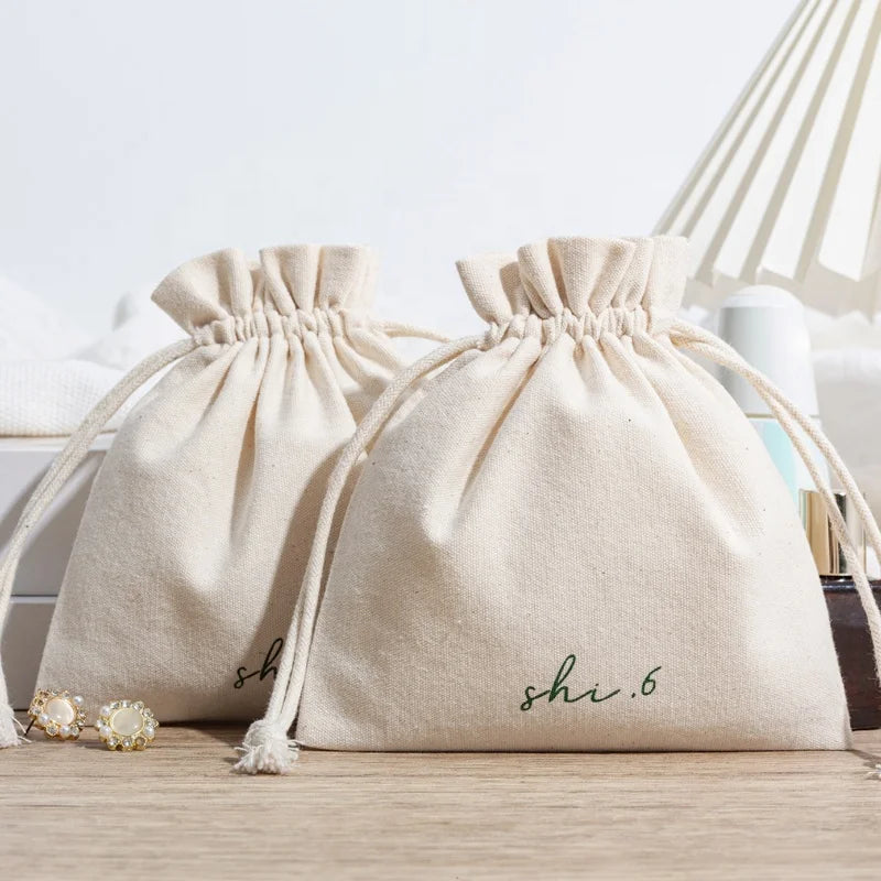 Custom Logo Printed Gift Canvas Cotton Double String Handbag Shoe Dust Drawstring Bags
