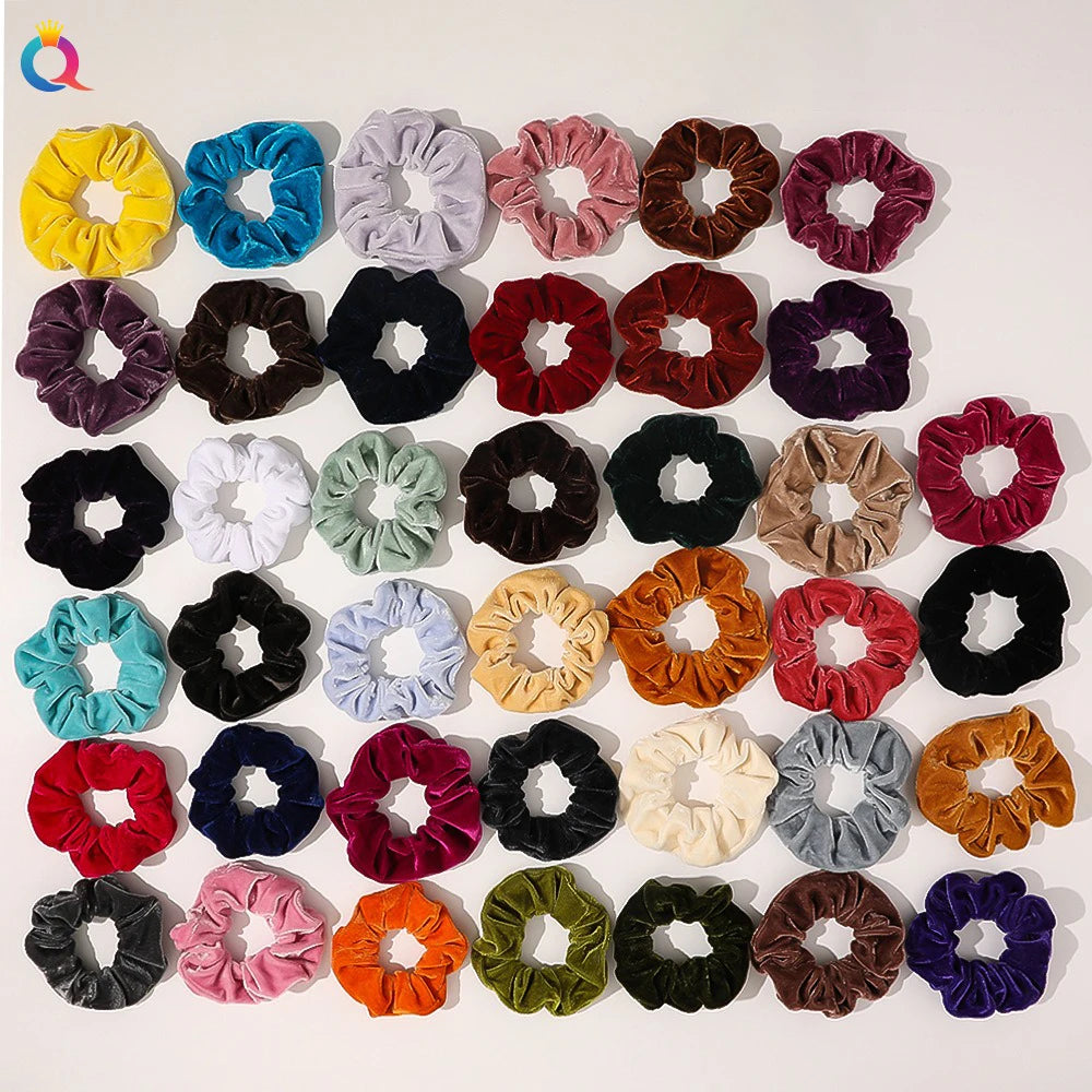 QIYUE Wholesale Velvet Scrunchies Scrunchy Cheap Hair Tie Elastic Hair Band Chouchou