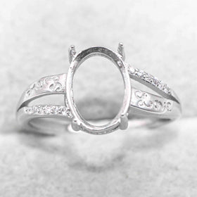 Sterling Silver 8*11mm Semi Mount Ring Empty Frame Blank Support Setting S925 Base Holder Without Center Stone for DIY Inlay