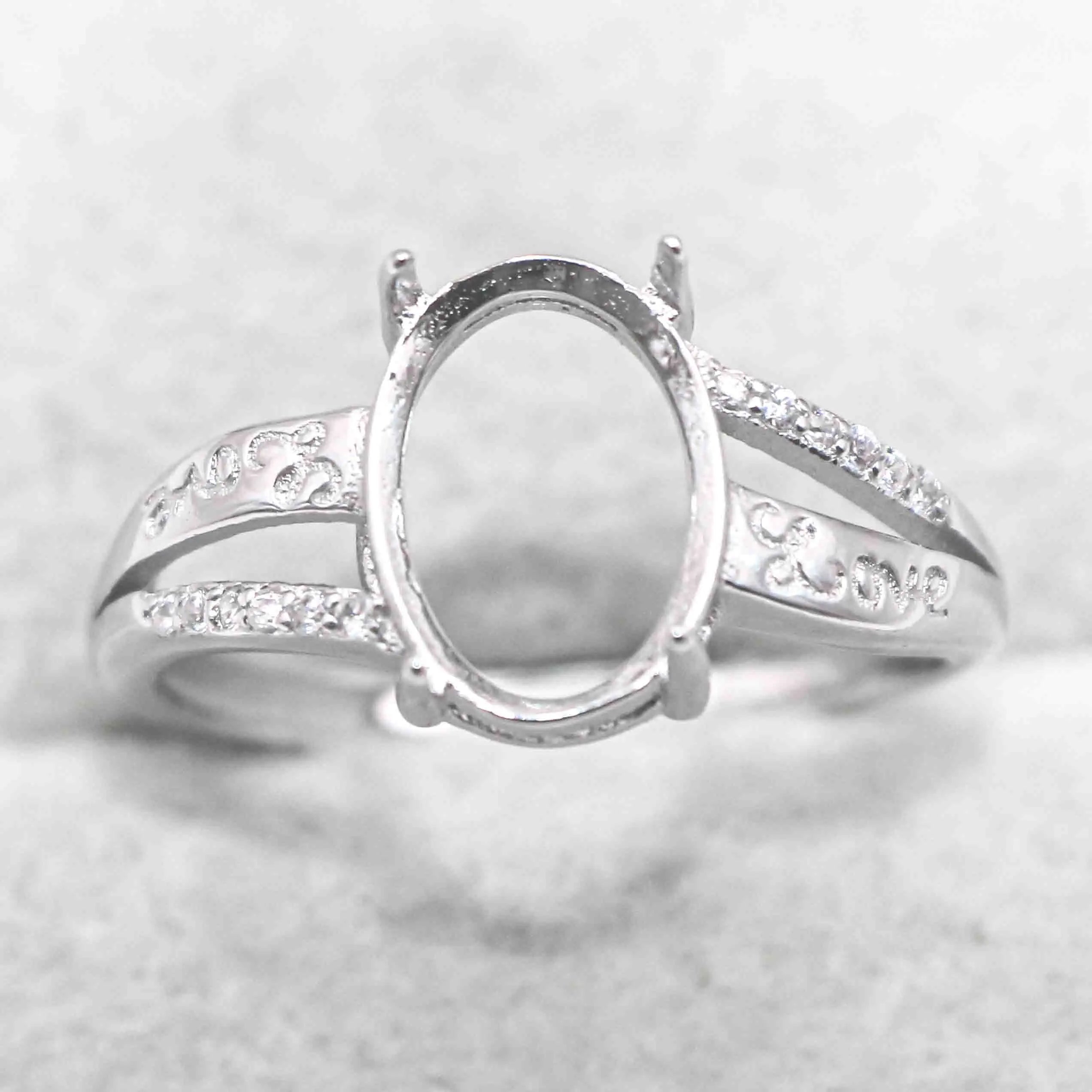 Sterling Silver 8*11mm Semi Mount Ring Empty Frame Blank Support Setting S925 Base Holder Without Center Stone for DIY Inlay