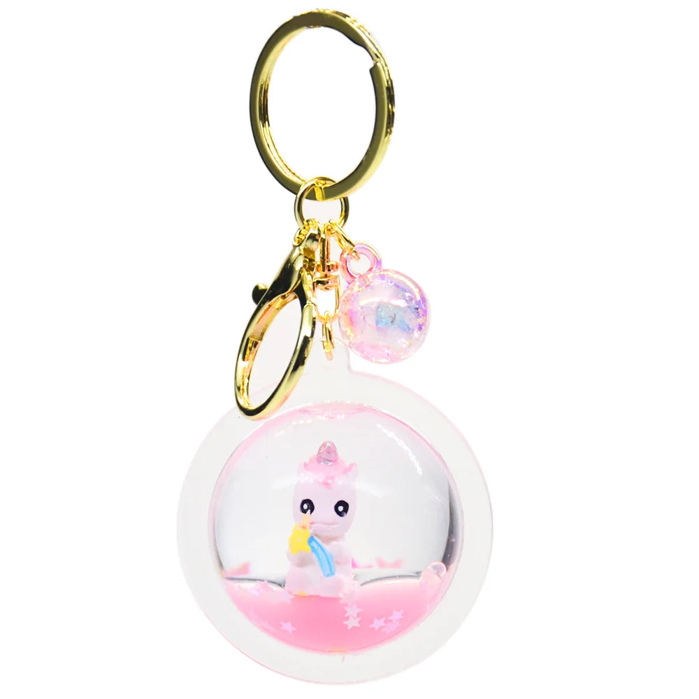 Wholesaler Custom Water Plastic Keychain Globe Ball Shape Acrylic Liquid Floating 3d Keyring