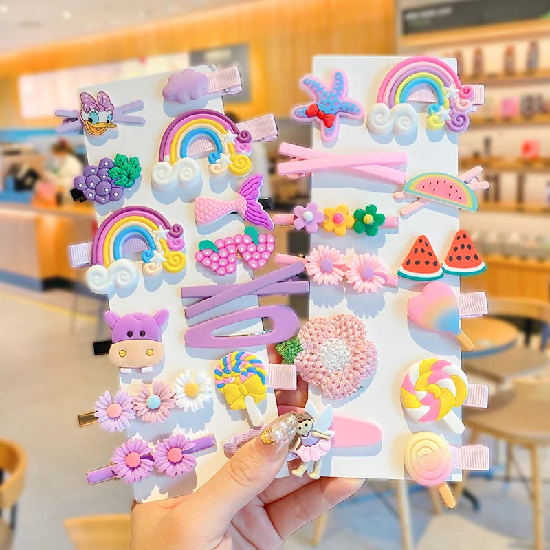 Set of Cute Cartoon Flower & Fruit Rubber Bands Hairpins Lovely Hair Clips for Girls Kids Hair Accessories Perfect Gift