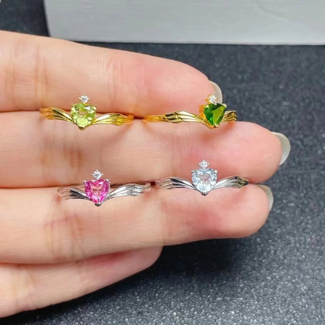 Factory Supply 925 Sterling Silver Classic Party Green Gemstone Heart Bulk Pink Women's Wedding Ring Diopside Main Wholesale