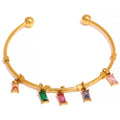 JINYOU 378 Waterproof Luxury Colorful Cubic Zirconia CZ Pendant Stainless Steel Open Bracelet Bangle 18k Plated Fashion Jewelry