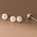 Fashion Jewelry 925 Sterling Silver Earrings Round Pearl Diamond Zircon Gold Plated Stud Earrings for Women