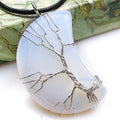 Hongzhuo New New arrival opalite quartz stone tree of life handmade wire wrap moon shape crystal pendant necklaces Jewelry