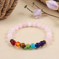 Fashion Design Healing Balancing Rose Quartz 7 Chakra Stone Round Yoga Beads Bracelet