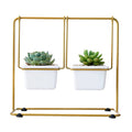 Wholesale Succulent Pots White Ceramic Flower Planter With Metal Swing Stand Succulent and Cactus Planters Set