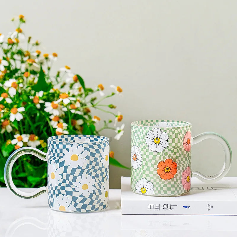 Garden Style Daisy Flower Glass Cup High Borosilicate Retro  Glass Cup