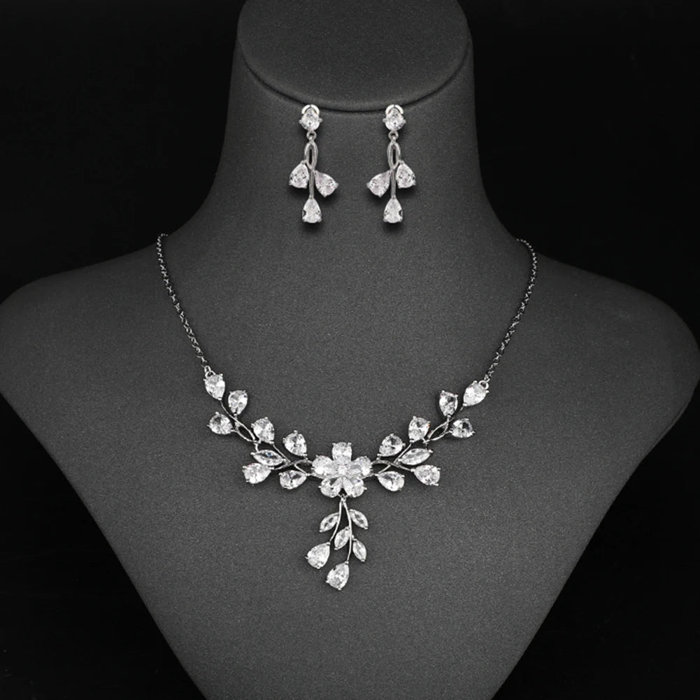 Flower Pendant Necklace and Earring Sets Women Luxury Jewellery Bridal Wedding Accessories Jewelry Set Wholesale