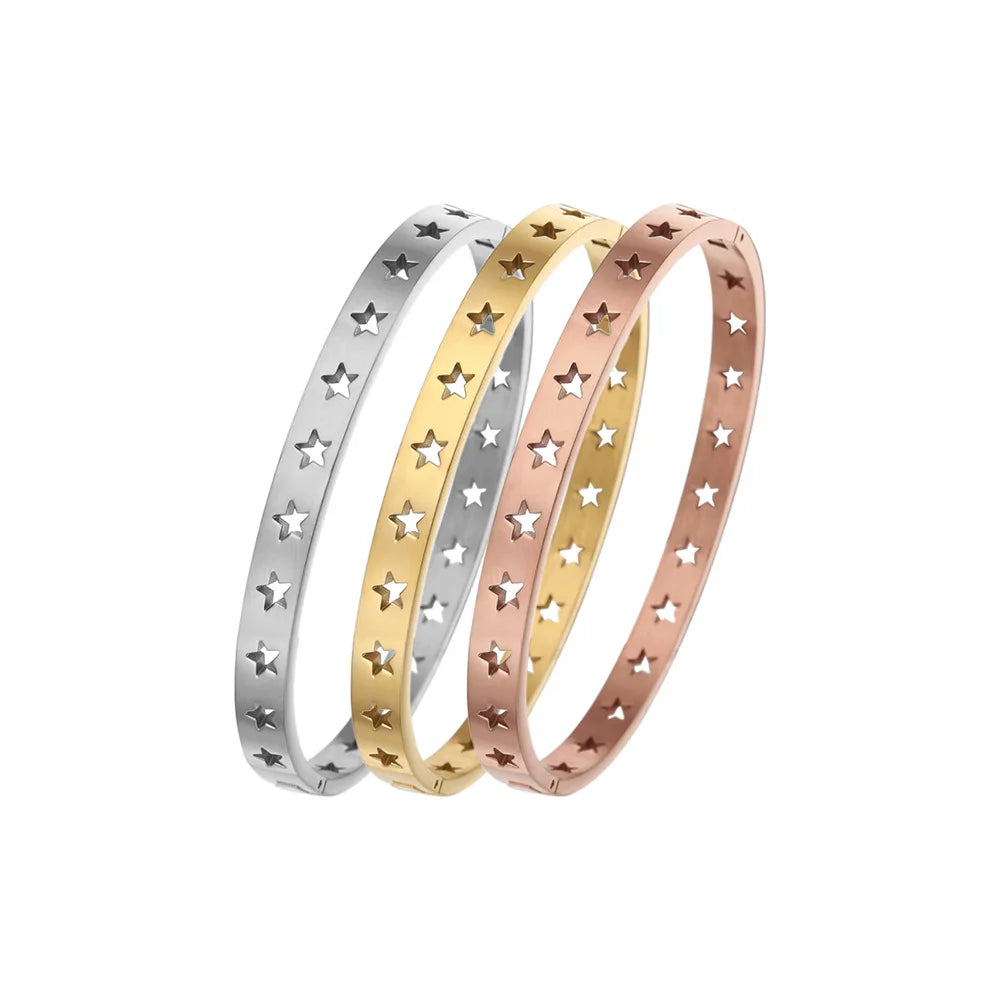 BM Eco-friendly Hypoallergenic Pentagram Hollow Star Stainless Steel Bangle for Women
