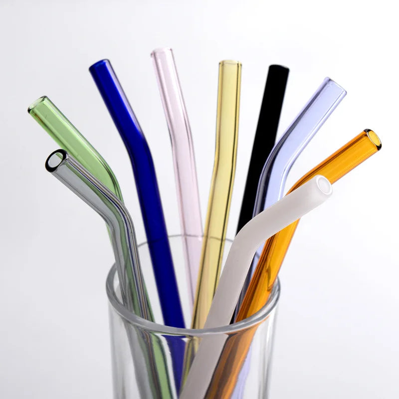 Hot Selling Transparent Borosilicate Glass Drinking Straws Colorful Environmentally Friendly Reusable Drinkware Accessories