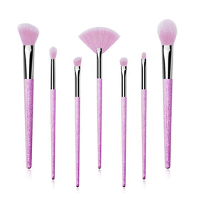 Custom Logo Foundation Concealer Eye Shadow Liner Blending Brush Makeup Brush Set Diamond Bling Handle Pink 7pcs Synthetic Hair